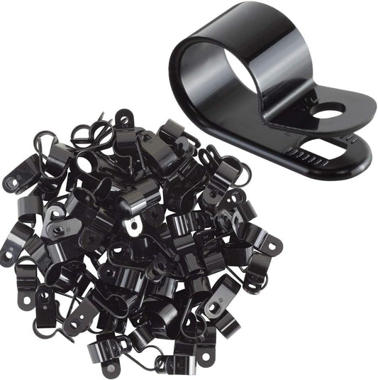 GTSE Black Nylon Plastic Cable Clamps, 1/2" Screw Mounts for Cable, Rope, Tube Management, 100 Pack