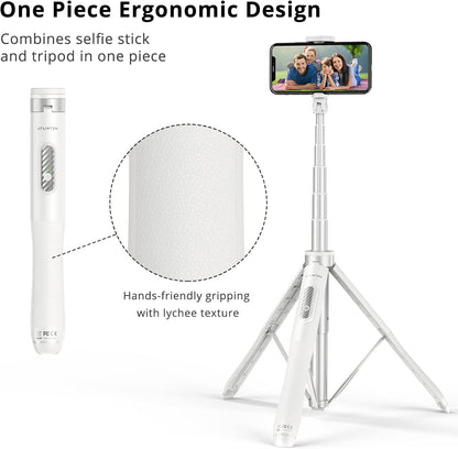ATUMTEK 51" Selfie Stick Tripod, All in One Extendable Phone Tripod Stand with Bluetooth Remote 360° Rotation for iPhone and Android Phone Selfies, Video Recording, Vlogging, Live Streaming, White