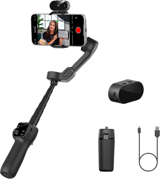 3-Axis Gimbal Stabilizer for iPhone & Android,NO APP AI Tracking,7.8' Built-in Extension Rod,Phone Stabilizer for Video Recording,OLED Display,Trigger Button,Sport,Vlogging(Smart V8 AI Black)