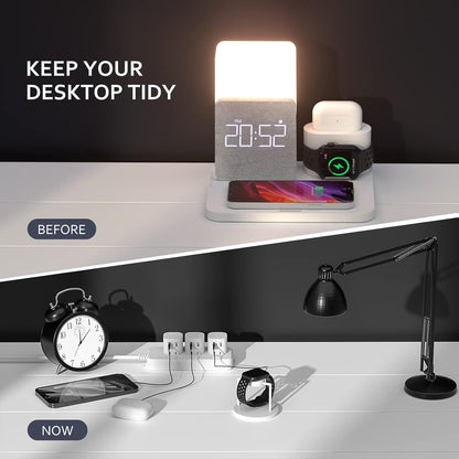 [2025 UV-Coating] COLSUR Wireless Charging Station, 3 in 1 Charging Station, Alarm Clock with Wireless Charger, iPhone 12/13/14/15/16 Pro/13 Mini/13 Pro Max/12 pro, AirPods