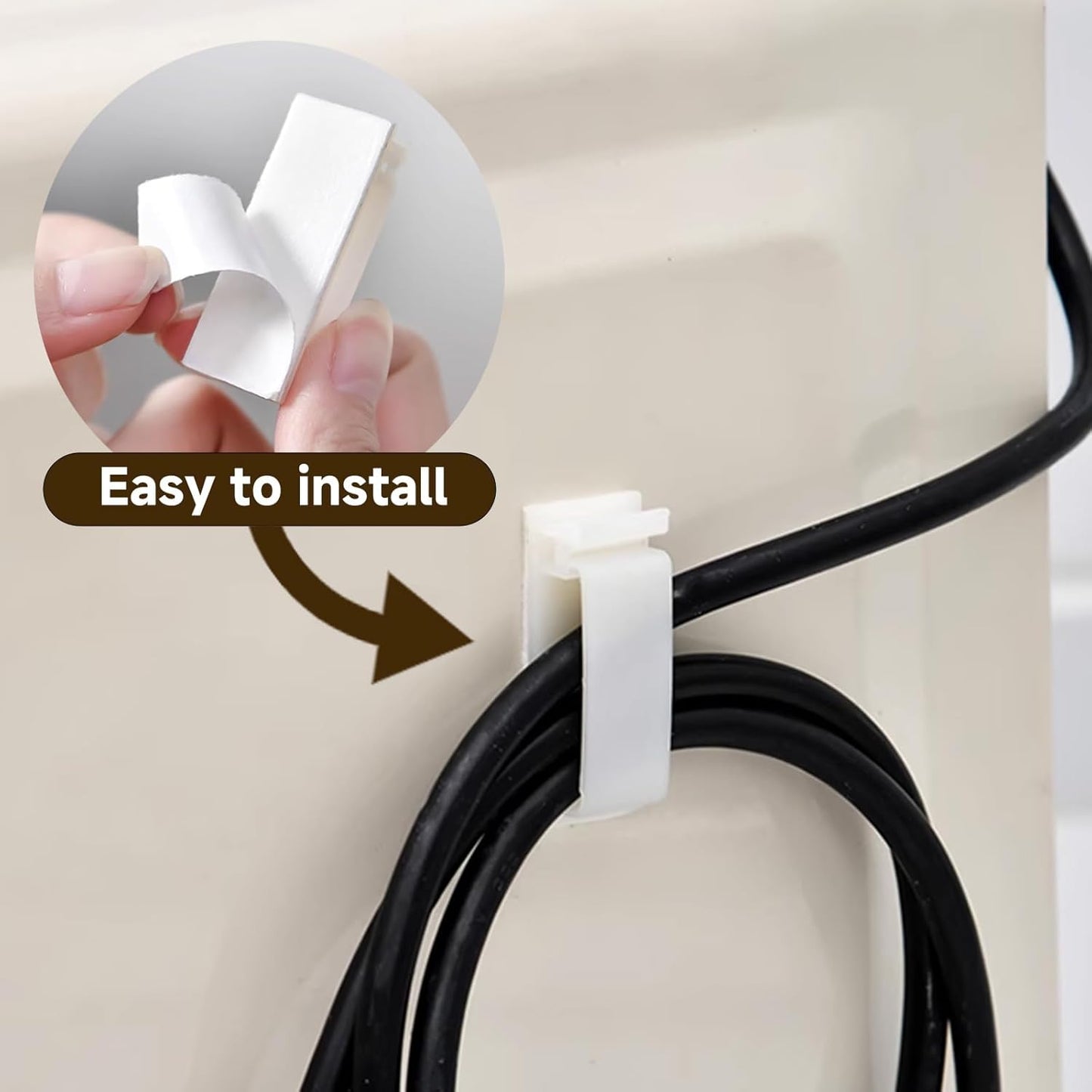 Adhesive Cable Clips Holder, Outdoor Light Clips, White Cord Wire Clips, Sturdy Nylon Cord Wall Finisher Wire Clamp for Home, Car, Office Desk Wire Management (White, XL-80 PCS)