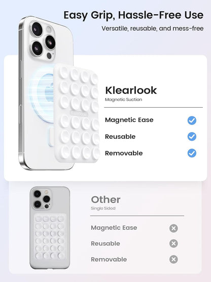 Klearlook Magnetic Suction Phone Mount for MagSafe Case, Removable Sticky Phone Grip Holder for Hands-Free Makeup/Selfie/Live Streaming/Vlog for TikTok & Instagram Influencer/Creator, Classic White