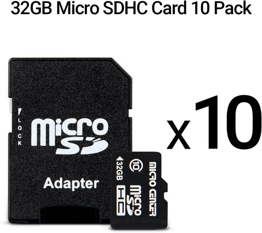 Micro Center 32GB Class 10 MicroSDHC Flash Memory Card 10 Pack with Adapter for Mobile Device Storage Phone, Tablet, Drone & Full HD Video Recording - 80MB/s UHS-I, C10, U1 (10 Pack)