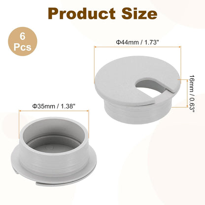 uxcell 6 Pcs 35mm (1.38 Inch) Desk Grommet, Plastic Cable Hole Cover, Wire Cord Cable Organizer for Home Office Computer Desk Cabinet, Gray