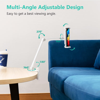 iPad Desk Mount, Tablet Holder, Multi-Angle Adjustable Tablet Stand for 4.7''- 13'' Screen Microsoft Surface Pro Series, iPad Series(White)