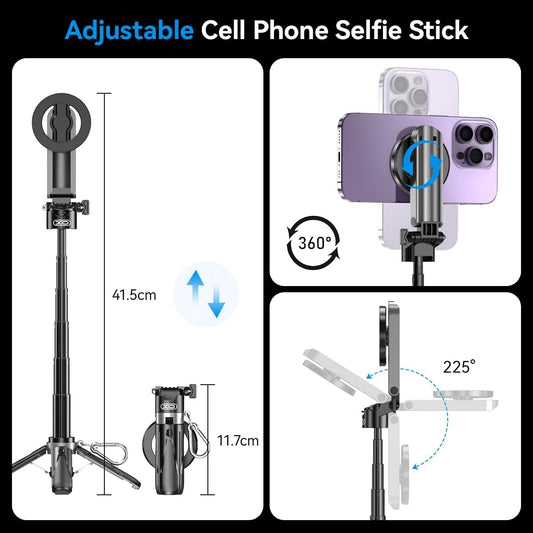 Magnetic Tripod for iPhone with Remote Control,4-in-1 Portable Selfie Stick with Extendable Stand,Phone Travel Tripod for Phone 16 15 14 13 12 Pro Max Mini