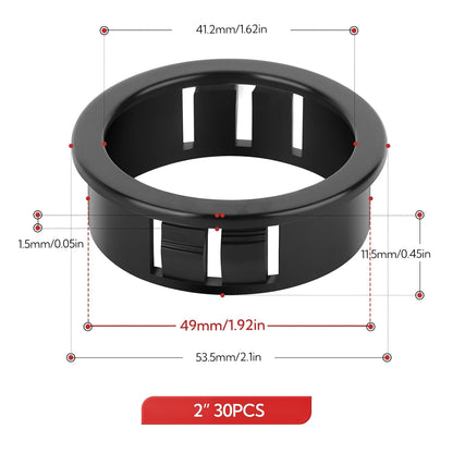 30PCS 2" Black Cable Snap Bushing Grommet, Snap in Cord Bushing Protect Cables