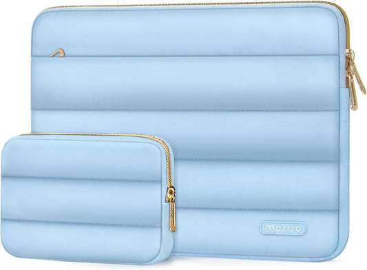 MOSISO 15-15.6 inch Laptop Case, 16 inch Puffy Laptop Sleeve Compatible with MacBook Pro 16, HP Dell ASUS Acer Toshiba Lenovo Notebook Computer, Polyester Horizontal Bag with Small Case, Air Blue