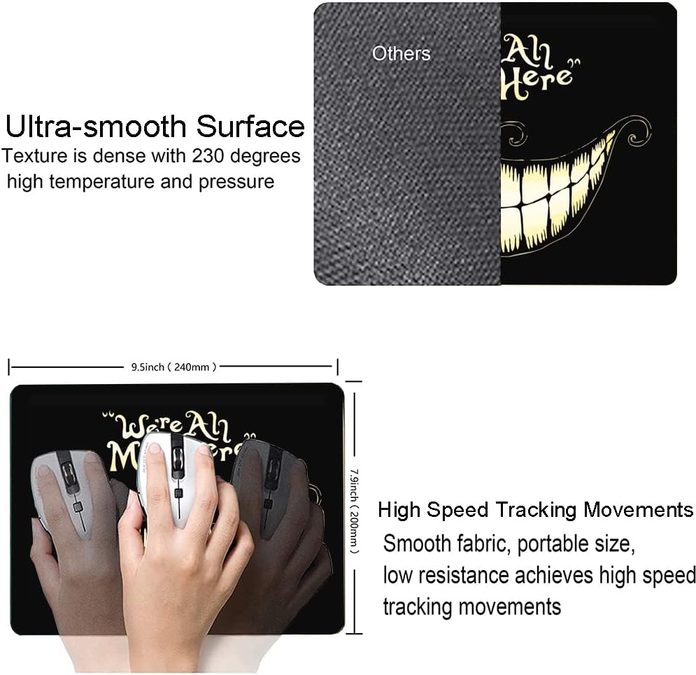 IMAYONDIA Mouse Pad - We're All Mad Here Design, Funny Mouse Mat, Square Waterproof Non-Slip Rubber Base for Computer & Laptop