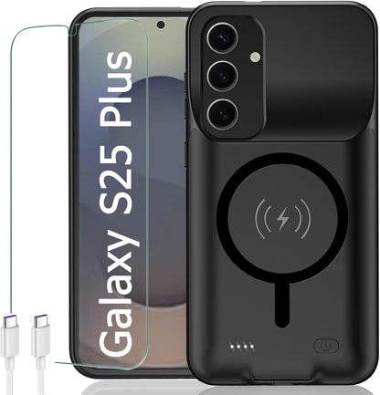 Battery Case for Galaxy S25 Plus, [12000mAh] Slim Portable Protective Fast Charging Case Backup Power Bank Battery Case Compatible with Galaxy S25 Plus-6.7 inch-Black