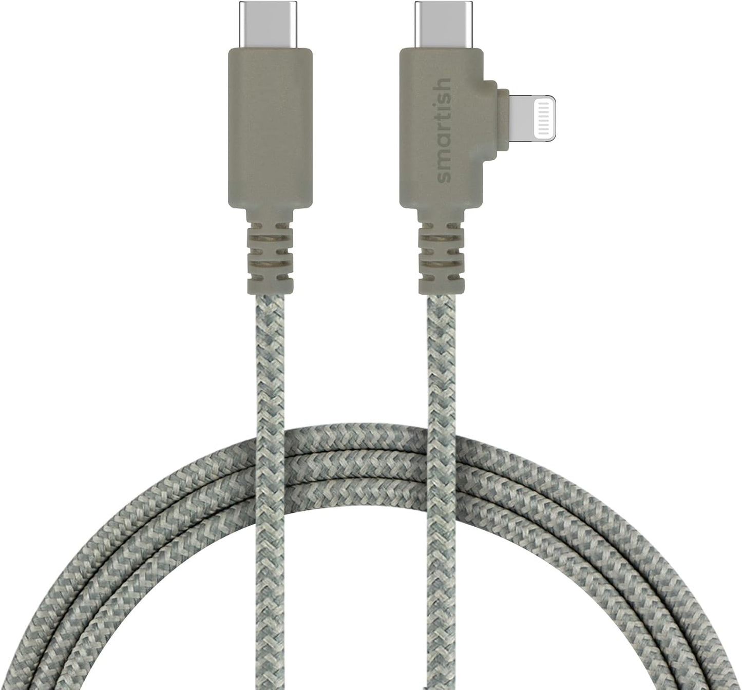 Smartish 2 in 1 USB C to USB C/Lightning Cable - Crown Joule - 6 Ft Fabric Wrapped Fast Charging Cord - for iPhone, Galaxy, Pixel - 100W Dual Fast Charger for Phones/Laptops - Lightly Toasted Beige