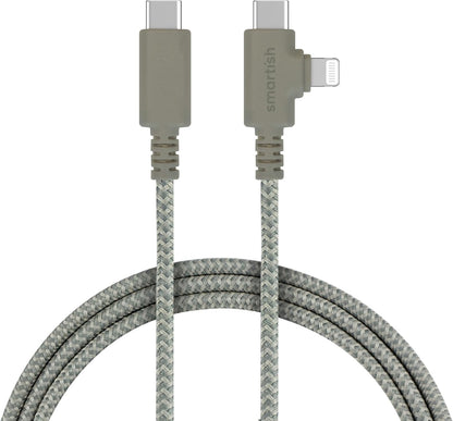 Smartish 2 in 1 USB C to USB C/Lightning Cable - Crown Joule - 6 Ft Fabric Wrapped Fast Charging Cord - for iPhone, Galaxy, Pixel - 100W Dual Fast Charger for Phones/Laptops - Lightly Toasted Beige