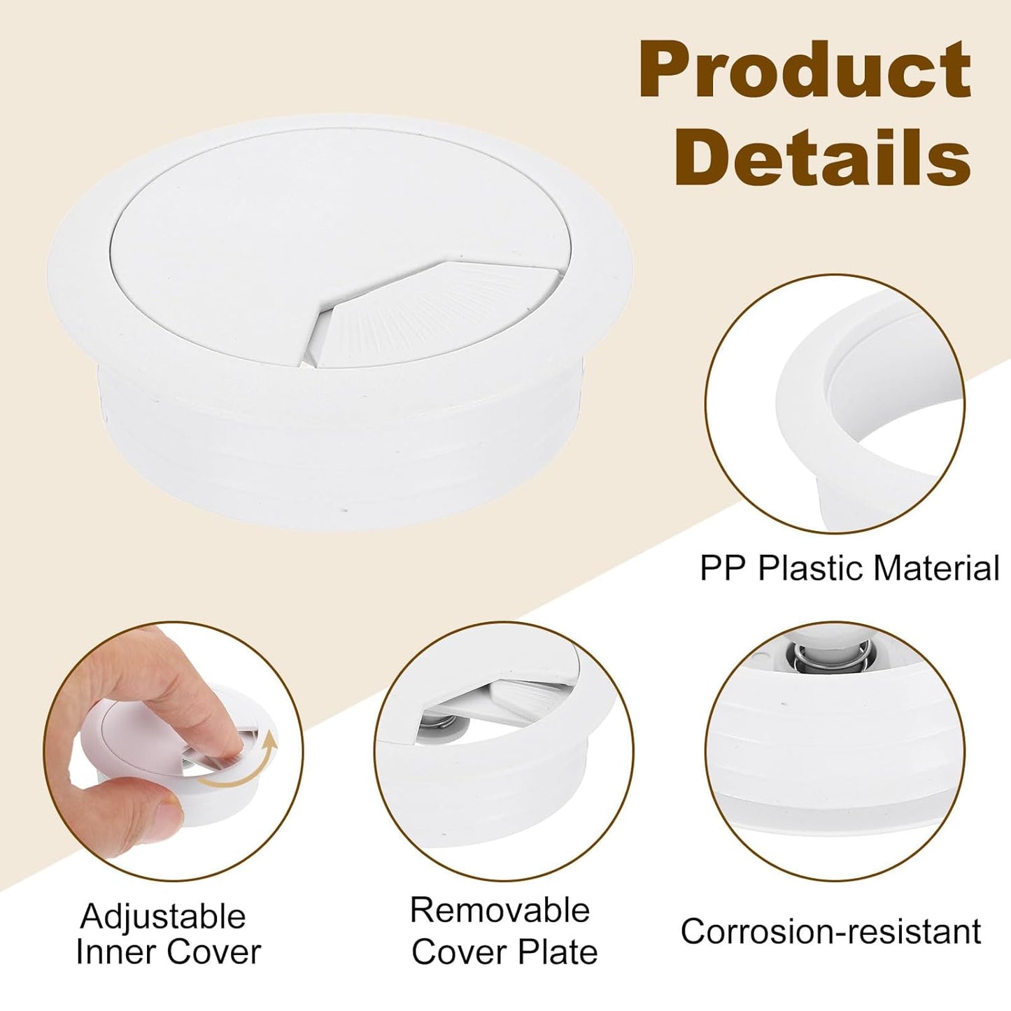 uxcell 8 Pcs 50mm (1.97 Inch) Desk Grommet, Plastic Cable Hole Cover, Wire Cord Cable Organizer for Home Office Computer Desk Cabinet, White