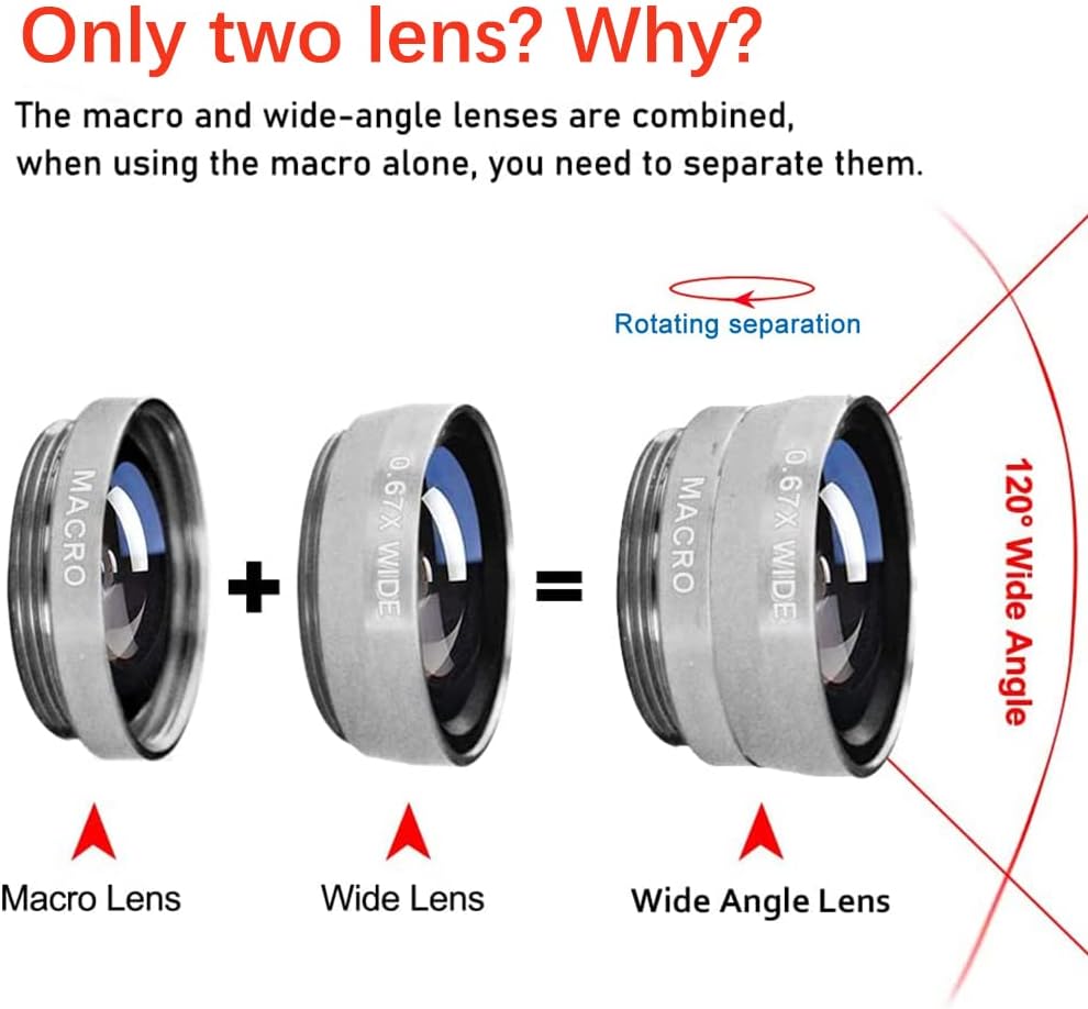 Silver 3 in 1 Cell Phone Camera Lens Kit Wide Angle Macro Fisheye Lens Universal for Smart Phones iPhone Samsung Android(Silver)