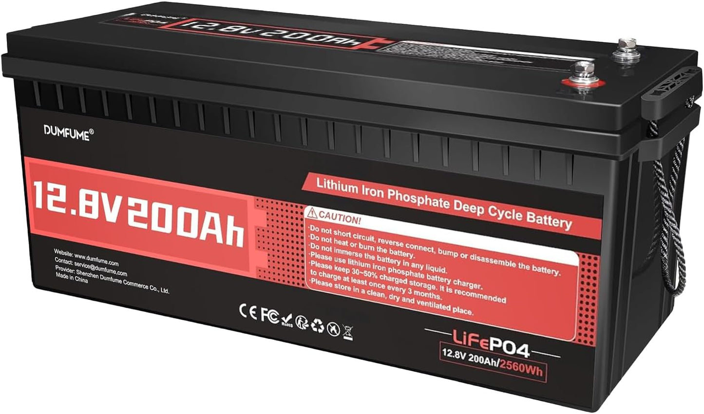 12V 200Ah LiFePO4 Lithium Battery,200A BMS,Max.2560W Load Power,15000+ Deep Cycles,10-Year Lifespan, Ideal for RV, Solar Energy Storage,Trolling Motor and Off-Grid Camping