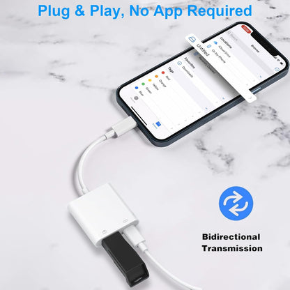 Lightning to USB Camera Adapter for iPhone, [Apple MFi Certified] USB3.0 Female Adapter for iPad with Charging Port, Plug and Play OTG Converter Support Card Reader USB Flash Drives Keyboard