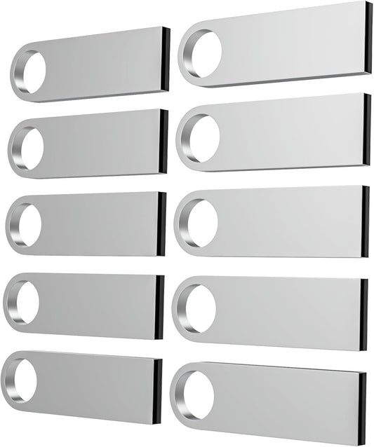 ABLAZE 4GB Flash Drive 10 Pack, Metal USB 2.0 Thumb Drives with Keychains USB Sticks Pendrives (Sliver)