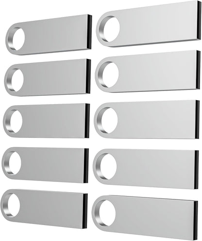 ABLAZE 2GB Flash Drive 10 Pack, Metal USB 2.0 Thumb Drives with Keychains USB Sticks Pendrives (Sliver)