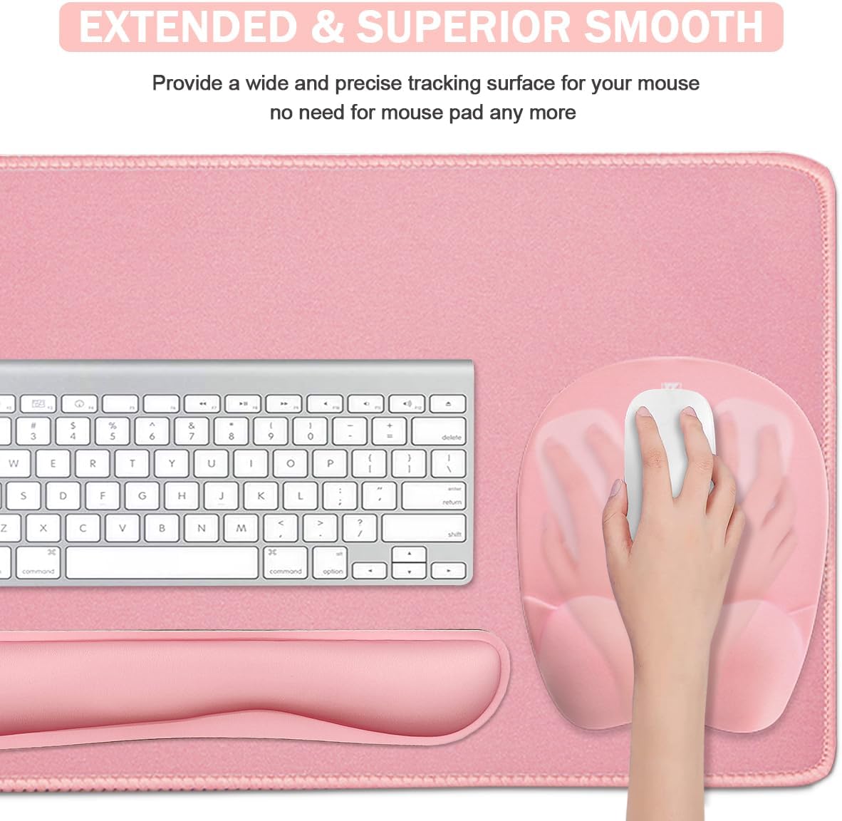 WB WEIRDBEAST Keyboard Wrist Rest Large Mouse Pad Wrist Support for Computer, 4 in 1 Memory Foam Keyboard Pad Desk Mat Ergonomic Hand Rest Wrist Cushion for Home Office Gaming-Pink
