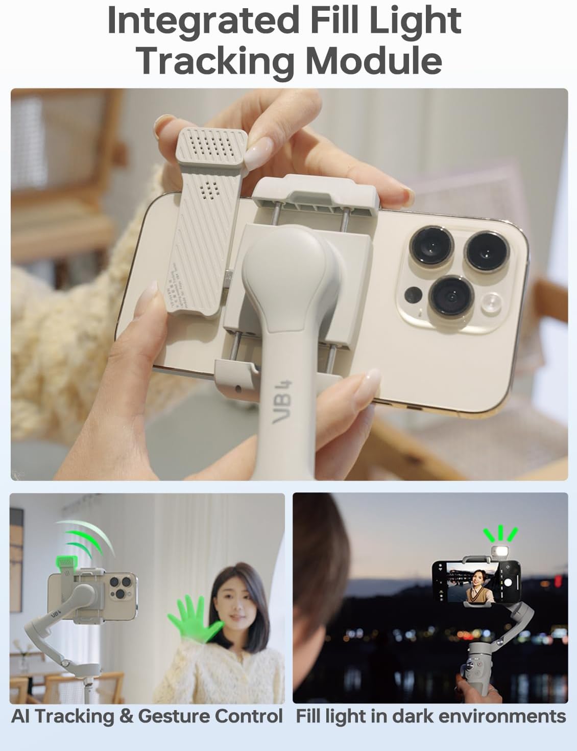 FeiyuTech VB 4 Kit - Smartphone Gimbal with 8.4''Extendable Rod,Bag, Lighting Enabled Tracking Module,Gesture Control, Gimbal Stabilizer for YouTube TikTok Live Video Record,iPhone&Android,Max 0.57lb