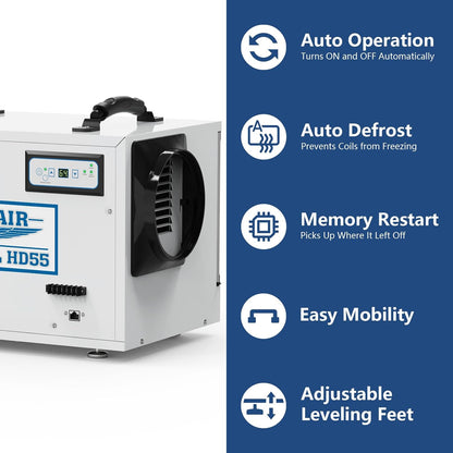 ALORAIR 120 Pints Commercial Dehumidifier for Crawl Spaces & Basements with Drain Hose, Compact Dehumidifiers for Home and Industry Water Damage, Auto Defrost, 5-Year Quality Coverage