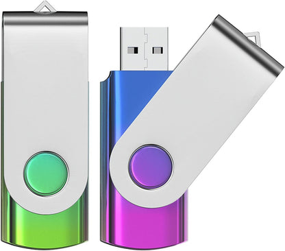 ABLAZE 4GB Flash Drive 2 Pack, USB 2.0 Thumb Drives with Lanyards Swivel USB Memory Stick 4GB（Green and Purple