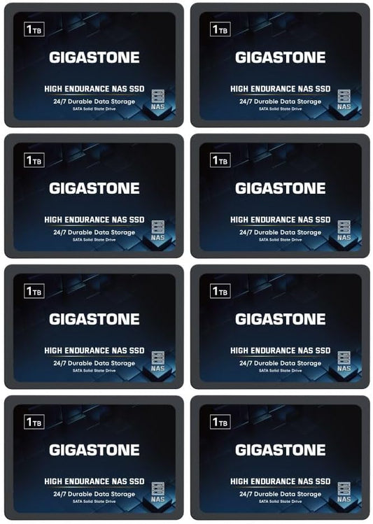 Gigastone 1TB NAS SSD Drive (8-Pack) 24/7 Durable TLC High Endurance RAID Data Storage Network Attached Storage 2.5" SATA Internal Solid State Hard Drives