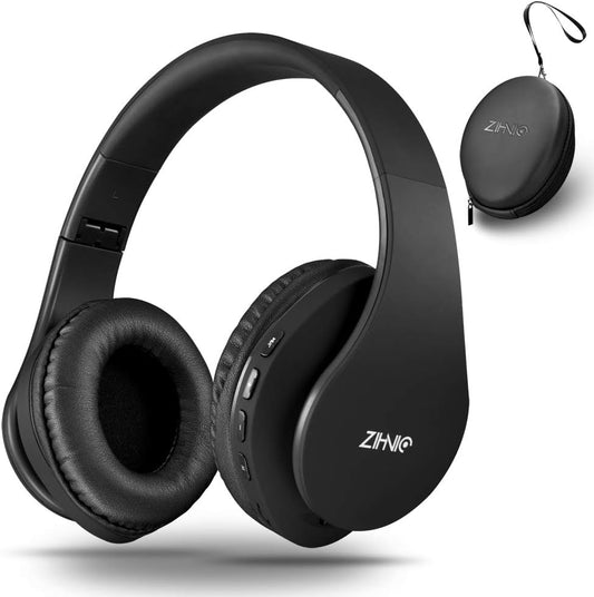 ZIHNIC Bluetooth Headphones Over-Ear, Foldable Wireless and Wired Stereo Headset Micro SD/TF, FM for Cell Phone,PC,Soft Earmuffs &Light Weight for Prolonged Wearing (Black)