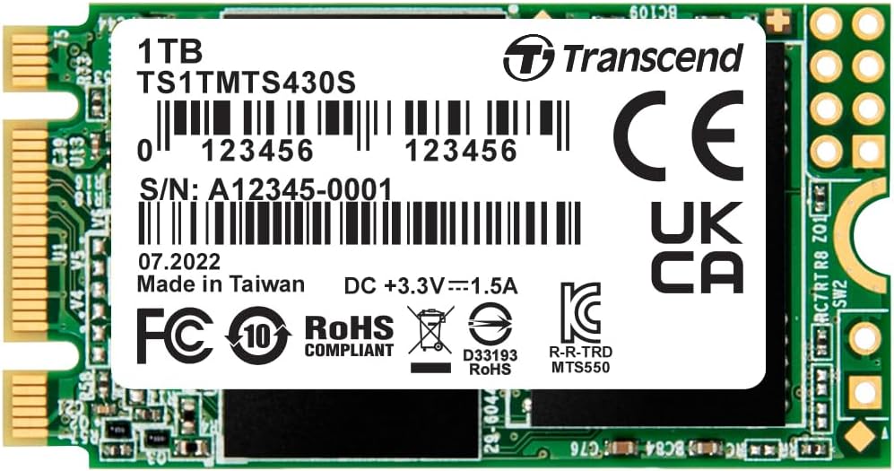 Transcend 1TB M.2 2242 SATA III SSD with Dram Cache, Up to 560MB/s, Compatible w/Ultrabook, Laptop, PC, Desktop, 3D TLC NAND Flash Internal Solid State Drive, LDPC Error Correction, SLC Cache, B+M Key