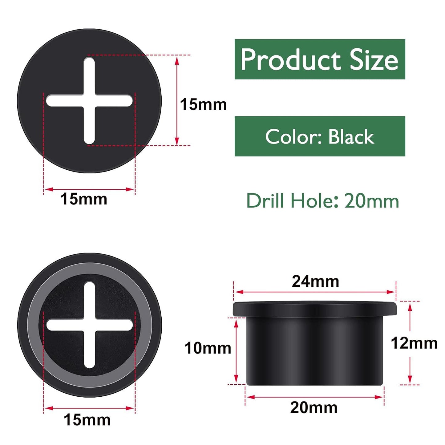 20Pcs Desk Grommet, 3/4" (20mm) Black Silicone Cord Hole Cover, Flexible Rubber Wire Grommets, Wall Grommets for Cables Management, Table, Countertop, Cabinets and Furnitures Wire Organizer