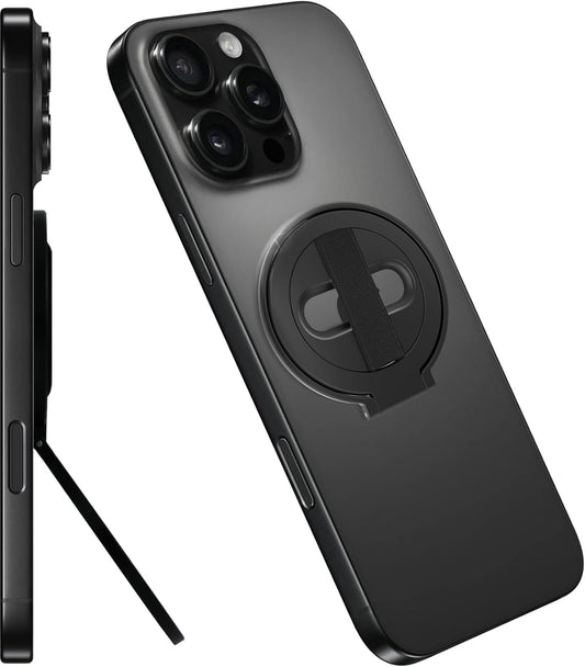 Grat 2 Magnetic Phone Grip Kickstand, [Elastic Finger Strap] Phone Loop Holder, Dual-Sided Magnet Ring Stand Compatible with Magsafe Series iPhone 16 15 14 13 12 Pro max, Black