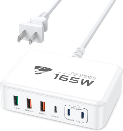 165W USB C Charging Station 6-Port GaN USB C Charger, PD 100W Laptop Hub Wall Charger Multiport USB c for MacBook Pro/Air,iPhone 15 16 Pro Max,iPad, Galaxy S24