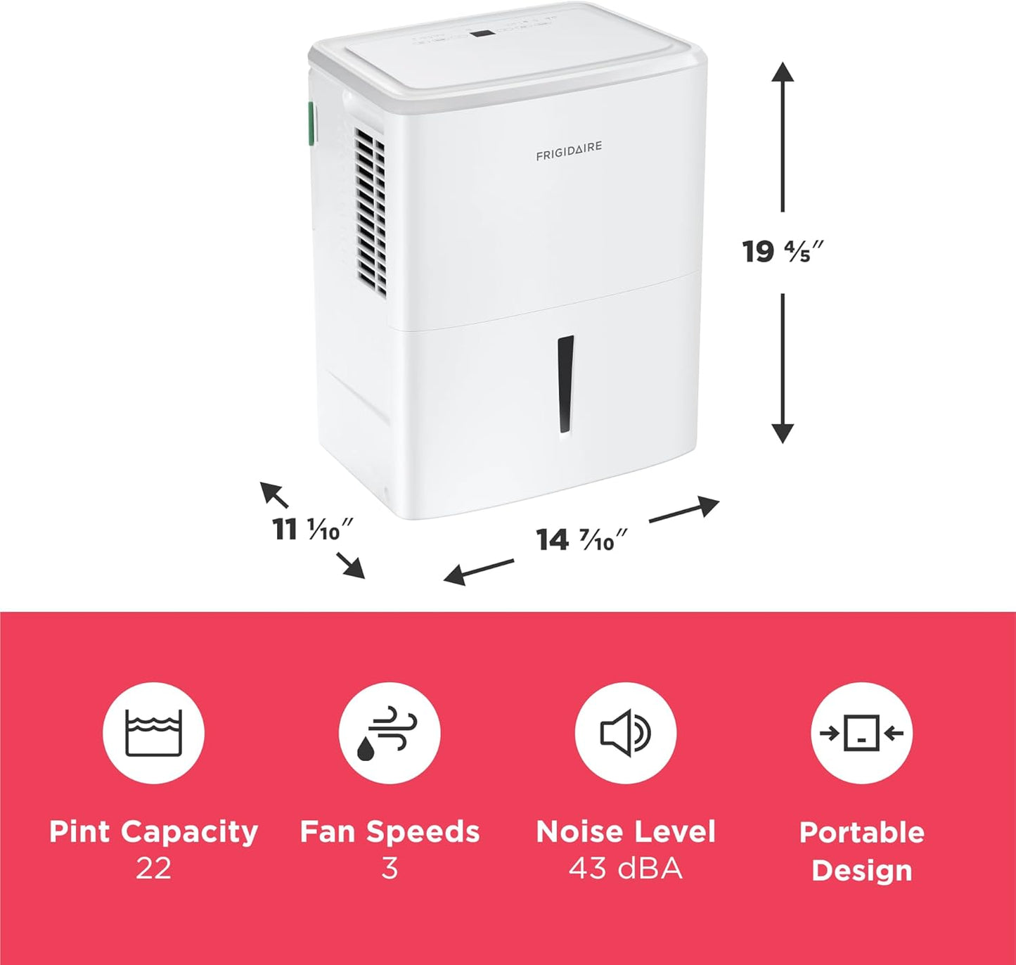 Frigidaire 22-Pint Portable Dehumidifier with Wi-Fi and Energy Star Certification for Small/Medium Rooms, Bedrooms & Bathrooms, Custom Humidity Control, Auto Shut Off, White