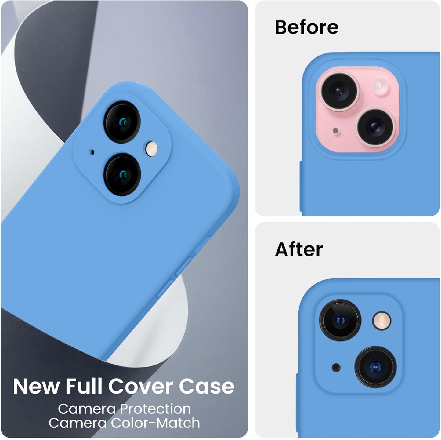 FireNova Designed for iPhone 15 Plus Case, Silicone [Camera Protection] Case with [2 Screen Protectors], Soft Anti-Scratch Microfiber Lining Inside, 6.7 inch, Blue