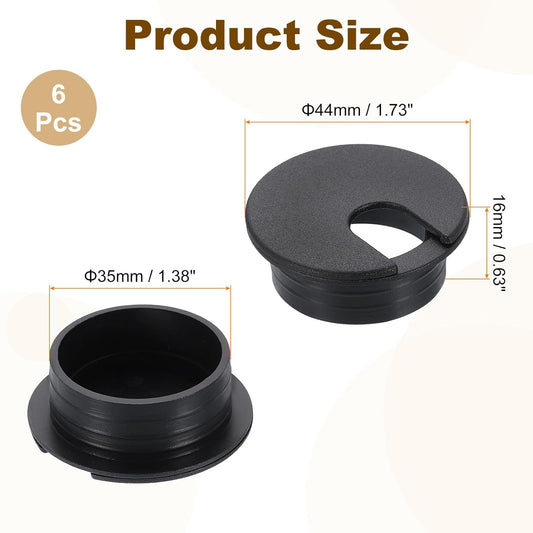 uxcell 6 Pcs 35mm (1.38 Inch) Desk Grommet, Plastic Cable Hole Cover, Wire Cord Cable Organizer for Home Office Computer Desk Cabinet, Black