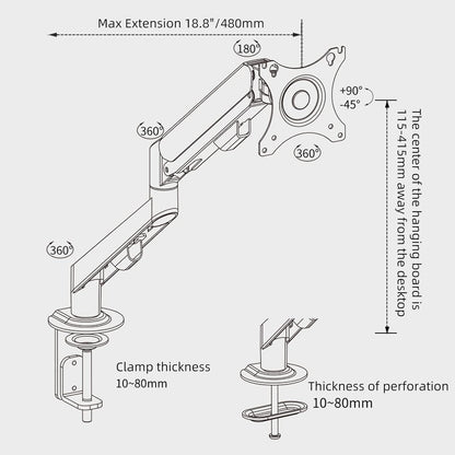 Monitor Arm Desk Mount Single 17-34 inch Portable Adjustable Vesa Stand Gas Spring Desktop Bracket 4.4 to 19.8 lbs with Clamp and Grommet Screen Up to 34 inch Computer pc M5-B