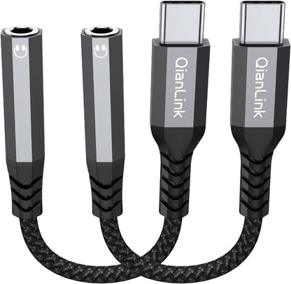 USB Type C to 3.5mm Female Headphone Jack Adapter, (2-Pack) USB C to Aux Audio Dongle Cable Cord for iPhone 15 16 17 Pro Max, Samsung Galaxy S25 S24 S23 S22 S21 S20 Ultra, Note 20, Pixel 8 9,iPad Pro