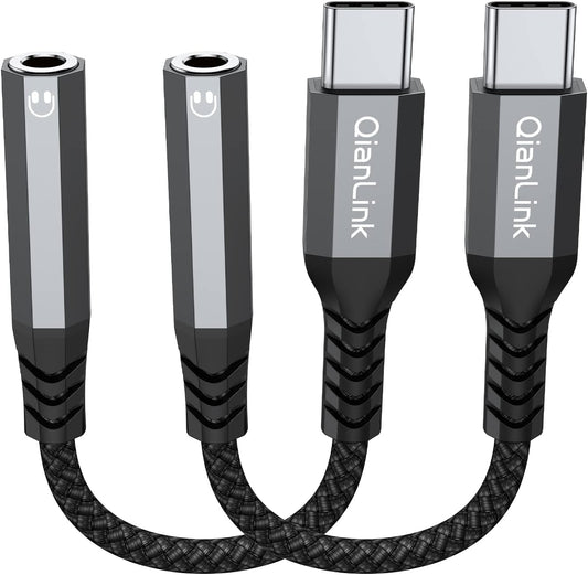 USB Type C to 3.5mm Female Headphone Jack Adapter, (2-Pack) USB C to Aux Audio Dongle Cable Cord for iPhone 15 16 17 Pro Max, Samsung Galaxy S25 S24 S23 S22 S21 S20 Ultra, Note 20, Pixel 8 9,iPad Pro