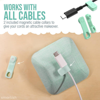 Smartish® Magnetic Cord Holder - Cable Wrangler Organizer with Magnet Clips for Charger Management on Desktop, Nightstand, or Side Table for All Cables, USB-C, Lightning Cables - Teal Me More