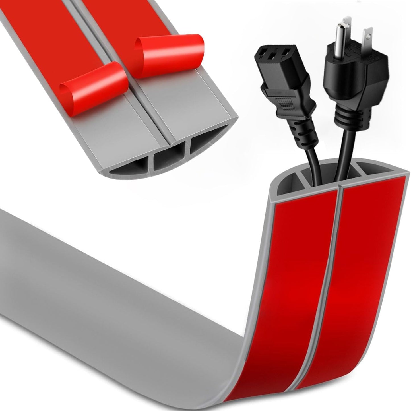 6ft Floor Cord Cover,Cord Hider Floor Gray,Extension Cable Cover Power Cord Protector Floor,Floor Cable Management Prevent Cable Trips,Cord Protector Cord Cavity:0.47" (W) x 0.24" (H)