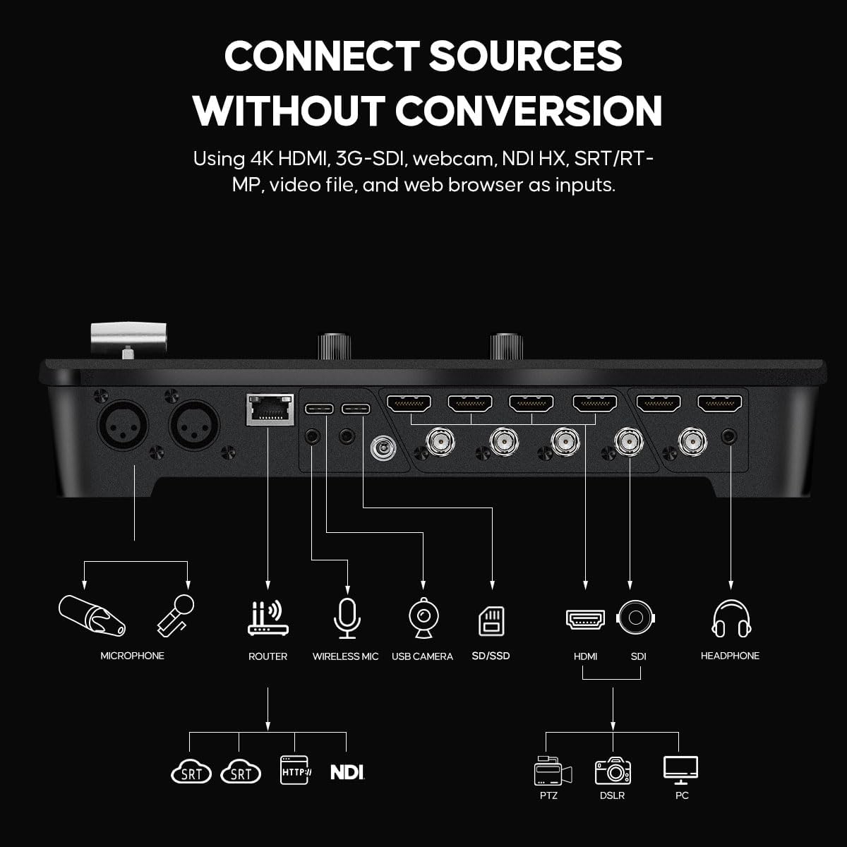 Osee GoStream Duet 8 ISO, 8 Channels Video Switcher with 4 4K-HDMI, 4 SDI, and 4 NDI HX/ 4 SRT/ 4 RTMP/ 2 Webcam. 2 XLR Audio, 8 Layouts, Isolated Recording, Podcast Unit for YouTube, Facebook