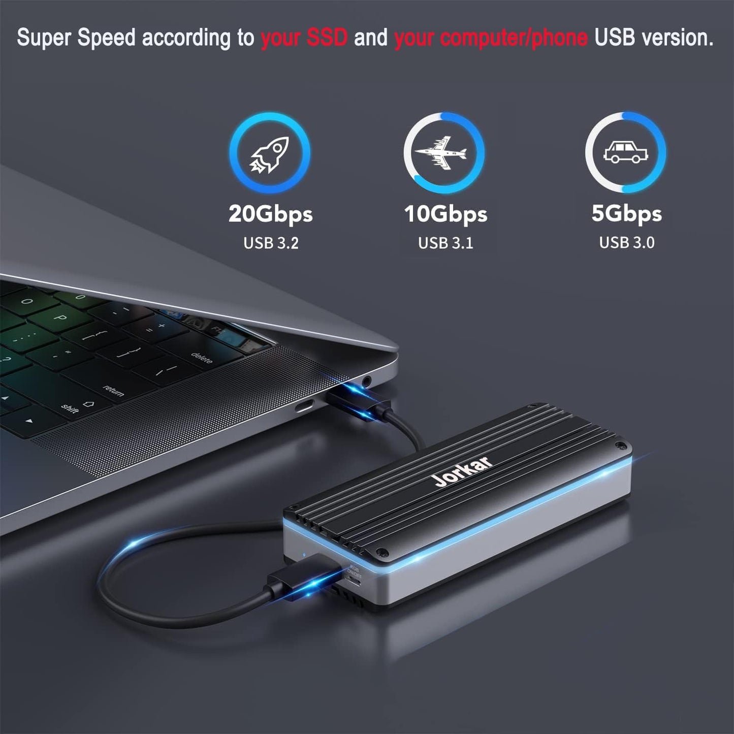 External SSD Enclosure USB-C 3.2 for 12+16 Pin MacBook SSD, Hard Drive Reader for A1466 A1465 A1502 A1398 SSD Mac Air/Pro mid 2013-2017, Portable Aluminum SSD Case with Indicator