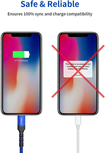 JSAUX Apple MFi Certified Lightning Cable 4ft, iPhone Charger Cable Nylon Braided Heavy Duty, Upgraded C89 USB Lightning Cord for iPhone 11 Xs Max X XR 8 7 6s 6 Plus SE 5 5s, iPad, iPod-Blue