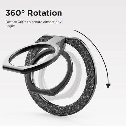 PureGear Magnetic Phone Grip Ring Stand, Magnetic Phone Ring Holder for MagSafe iPhone 16, 16Pro, 16Plus, 16ProMax, 15, 15Plus, 14, 14ProMax, 13, 12, Adjustable Kickstand(Brushed Black Glitter)