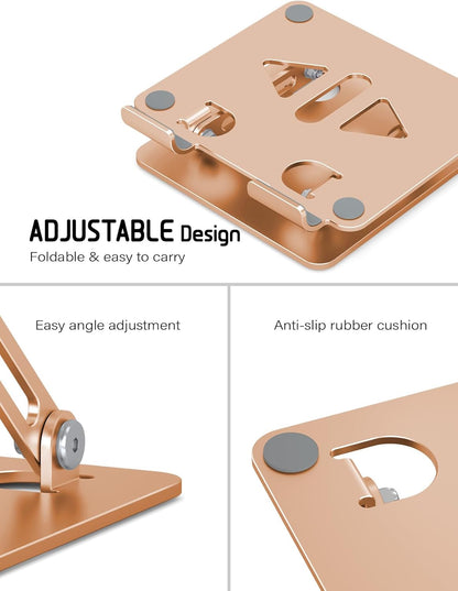 Tablet Stand Holder for Desk Adjustable Tablet Holder, Foldable Aluminum Desktop Tablet Holder for iPad Samsung Galaxy Tabs Amazon Kindle Fire,All Tablets 4-12 inch, Gold