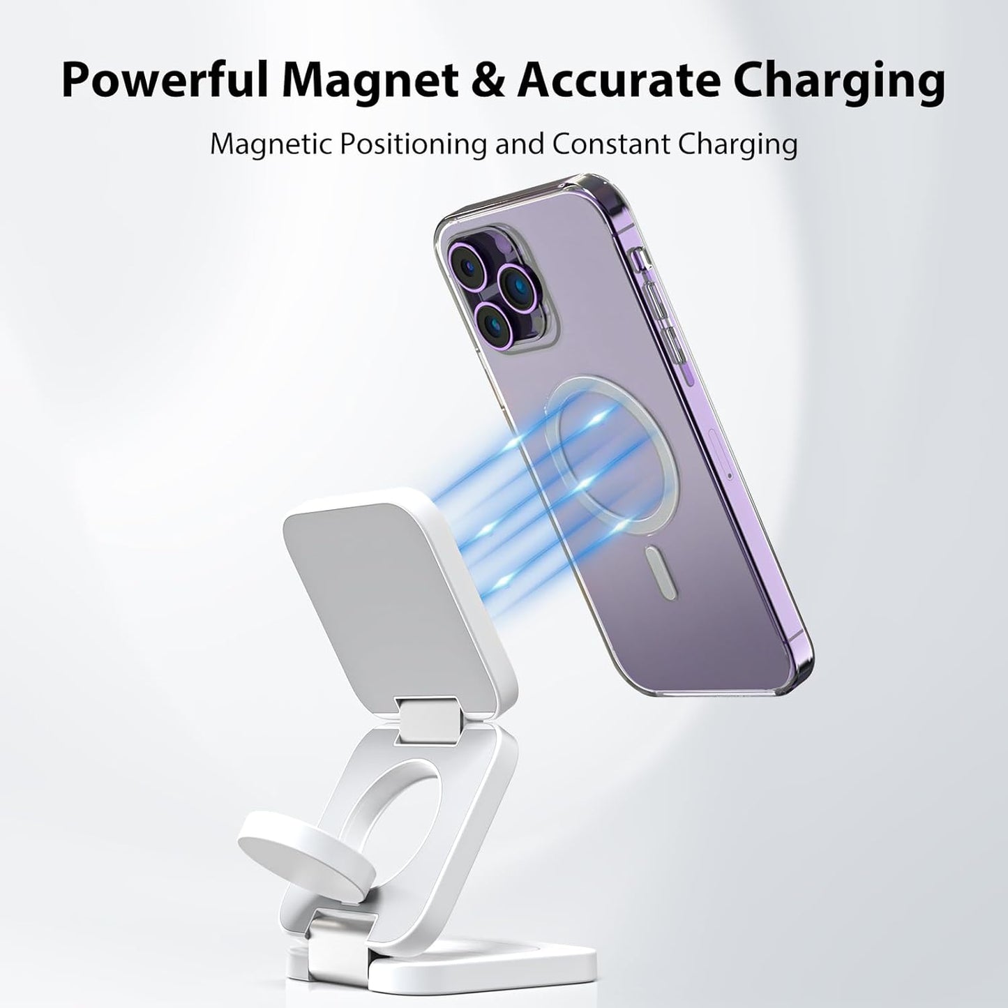 Fast Wireless Charger, Magnetic Foldable 3 in 1 Charging Station for iPhone 16/15/14/13/12/Pro/Plus/Pro Max, 5W Portable Charger for Apple Watch9/8/7/6/5/4/3/SE, for Airpods3/2/Pro-White