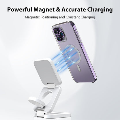 Fast Wireless Charger, Magnetic Foldable 3 in 1 Charging Station for iPhone 16/15/14/13/12/Pro/Plus/Pro Max, 5W Portable Charger for Apple Watch9/8/7/6/5/4/3/SE, for Airpods3/2/Pro-White