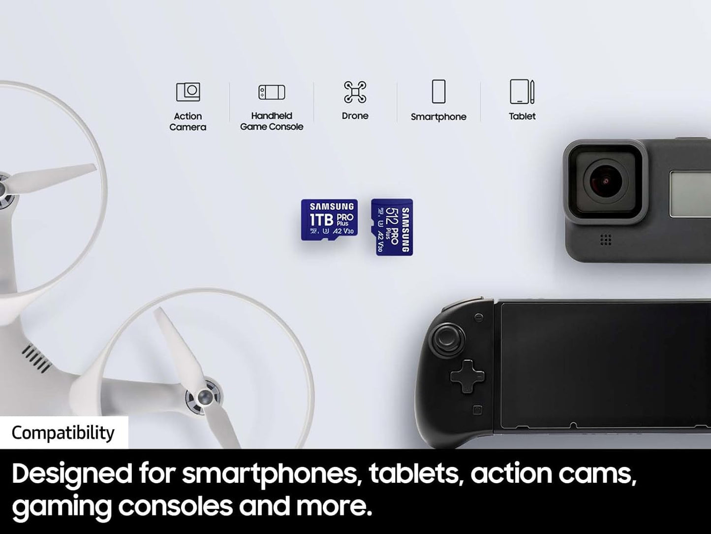 Samsung PRO Plus microSD Memory Card + Adapter, 512GB microSDXC, Up to 180 MB/s, Full HD & 4K UHD, UHS I, C10, U3, V30, A2, for Android Smartphones, Tablets, GoPRO, and DJI Drone (MB MD512SA/AM)