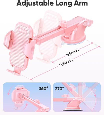 VICSEED Pink Phone Holders for Your Car, [True Military-Grade Strongest Suction Power], 3-in-1 Dashboard Windshield Vent, Truck Boat Stand Cell Phone Mount for iPhone Android All Phones