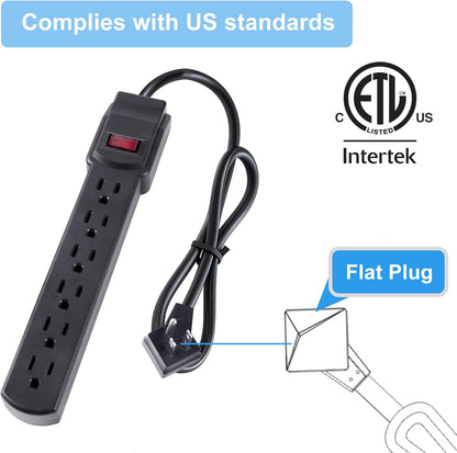 6-Outlet Surge Protector – 250 Joules, 2ft Cord, 15A/125V, 1875W Max – Right Angle Plug, Black – Home, Office, & Electronics Protection